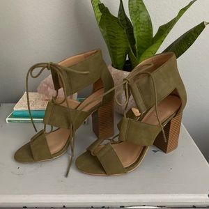 WORN ONCE Loft strappy olive heels